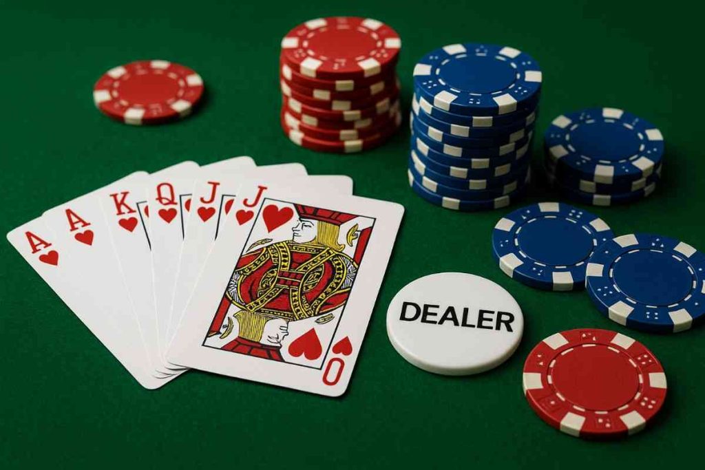 Mesa de poker online no 52BB cassino com cartas e fichas virtuais
