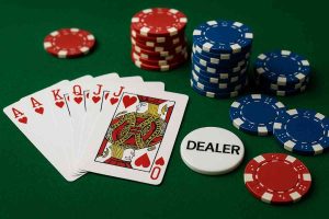 Mesa de poker online no 52BB cassino com cartas e fichas virtuais